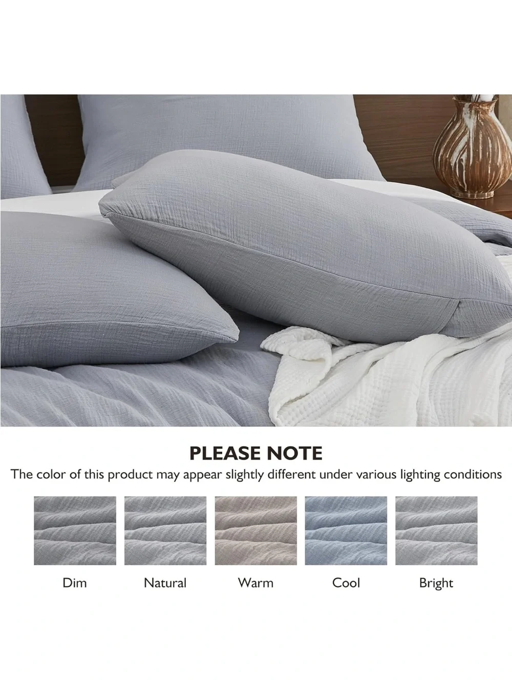 NEW EMME Muslin Cotton Duvet Cover Set Lt Grey. Linen Like Soft Breathable.